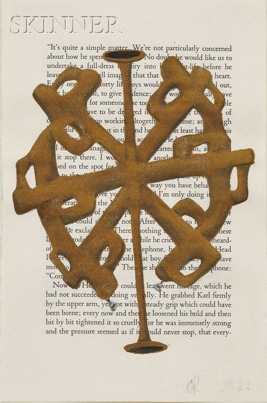 Tim Rollins + K.O.S. (American, b. 1955) Study for: Tim Rollins + K.O.S. (American, b. 1955) Study for Amerika, 1988 Identified on a label from Barbara Krakow Gallery, Boston, on the reverse. Watercolor and graphite on typeset sheet, sheet siz