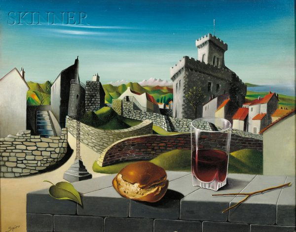 Georges Spiro (French, 1909-1994) Vue de la Ville: Georges Spiro (French, 1909-1994) Vue de la Ville de Cagnes-sur-Mer / A Surreal Landscape Signed "Spiro" l.l., inscribed "A Monsieur Rudolph Schein avec toute mon amitié / Spiro...17.3.1956" on the r