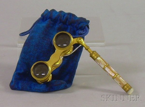 Pair of French Mother-of-pearl Opera Glasses, with: Pair of French Mother-of-pearl Opera Glasses, with holder.