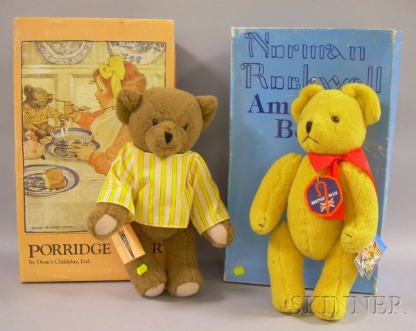 Two Dean's Wool Teddy Bears, "Porridge Bear" after: Two Dean's Wool Teddy Bears, "Porridge Bear" after Jessie Willcox Smith and "Rockwell Bear" after Norman Rockwell, in original boxes.