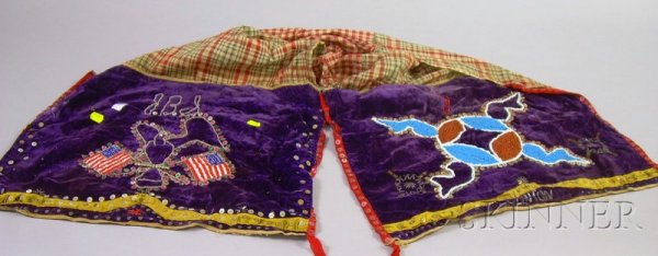 Native American Breech Clout, Osage tribe, beaded: Native American Breech Clout, Osage tribe, beaded with flags and symbols, approx. lg. 59 in.