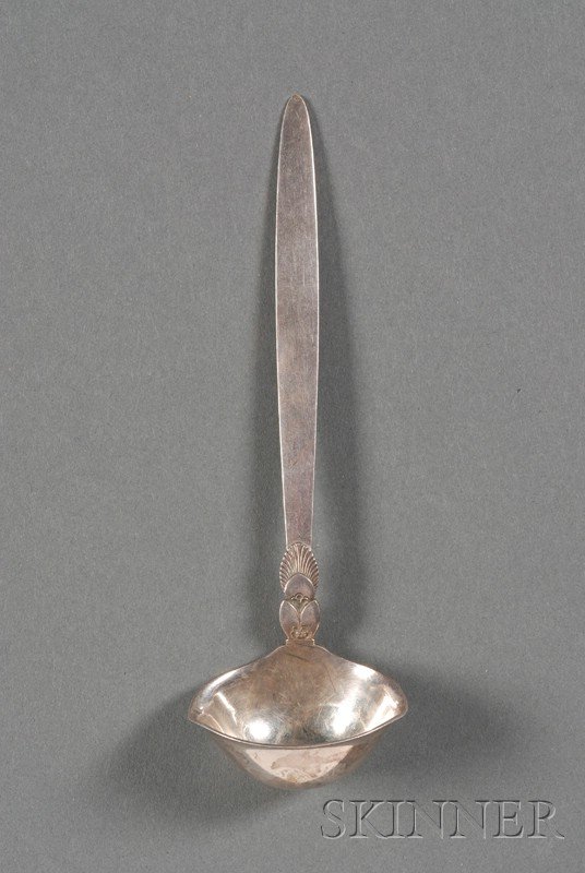 Georg Jensen Sterling "Cactus" Pattern Sauce Ladle,: Georg Jensen Sterling "Cactus" Pattern Sauce Ladle, Denmark, 20th century, with small ovoid double-spouted bowl, lg. 6 in., approx. 1 troy oz.