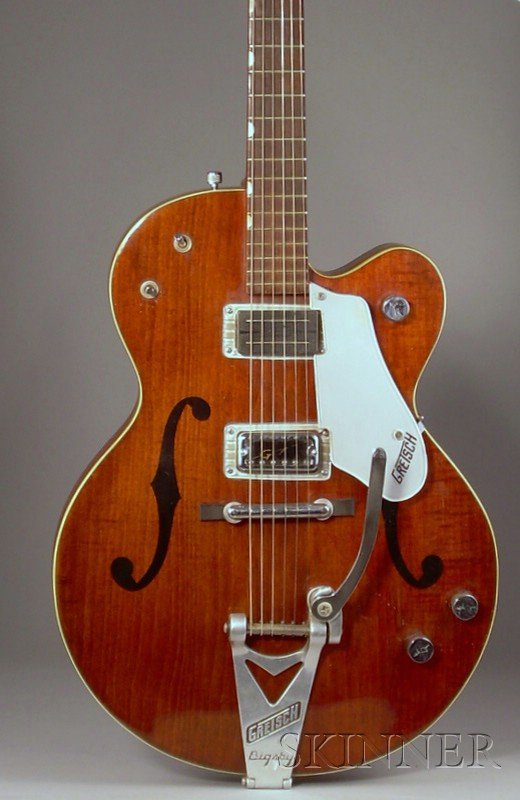 American Electric Guitar, Gretsch Company Brooklyn,: American Electric Guitar, Gretsch Company Brooklyn, c. 1960, Model Country Gentleman, length of back 20 7/8 in., width of lower bout 15 5/8 in., with case.