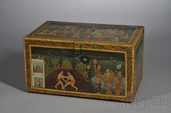 Wooden Coffer, India, 19th century, hardwood and pa