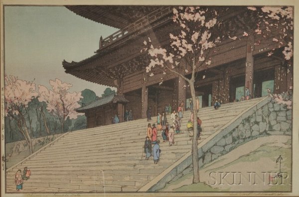 Yoshida Hiroshi: Chionin Temple Gate, signed in pe: Yoshida Hiroshi: Chionin Temple Gate, signed in pencil and with jizuri seal, (fine impression and very good color and condition, with marginal staining and slight toning), framed.