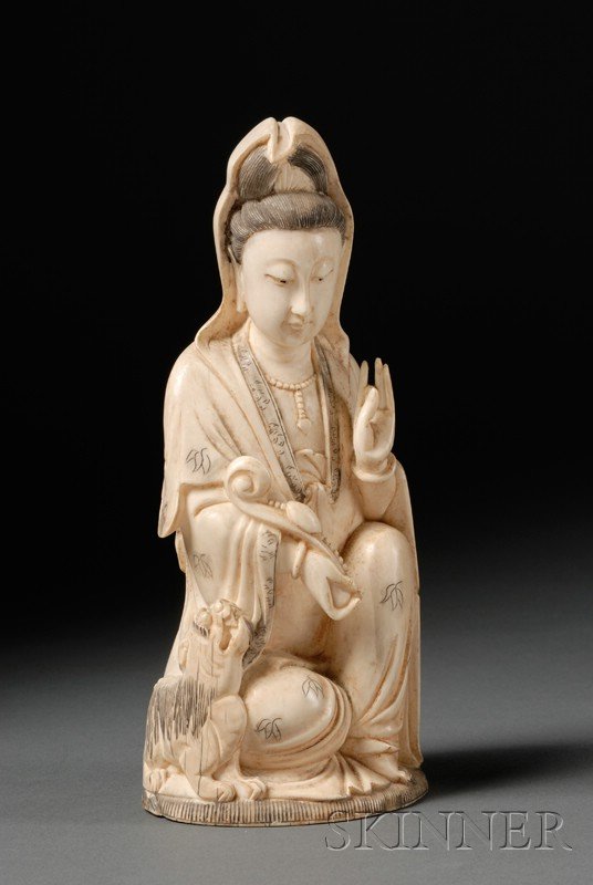 Ivory Carving, China, 19th century, seated figure : Ivory Carving, China, 19th century, seated figure of Maitreya holding a scepter, ht. 7 1/2 in.