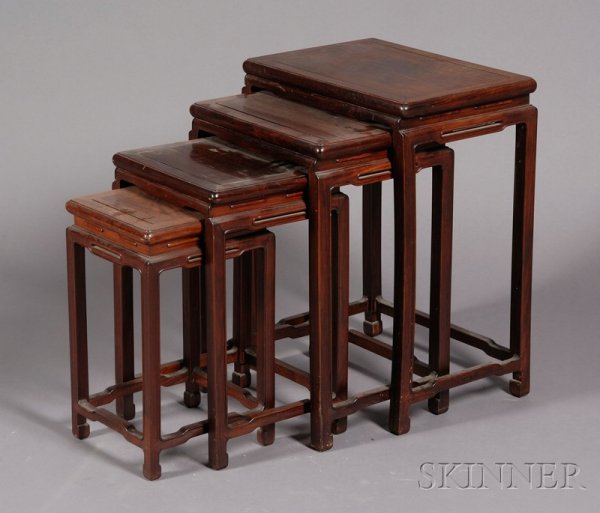 Set of Four Nesting Tables, China, 19th century,: Set of Four Nesting Tables, China, 19th century, rosewood, largest to smallest: ht. 25 1/2, 15 3/4, 12 3/4, 11, wd. 18 1/2, 15 3/4, 12 3/4, 11 in.
