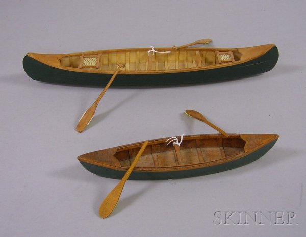 Two Painted Wooden Old Town Canoe Models, both wit: Two Painted Wooden Old Town Canoe Models, both with paddles, lg. to 15 1/4 in.