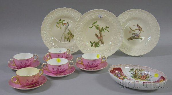 Group of Assorted Porcelain Dinnerware, including: Group of Assorted Porcelain Dinnerware, including five Royal Worcester cups and saucers, a Bristol oval serving bowl, and three Audubon Birds of America plates.