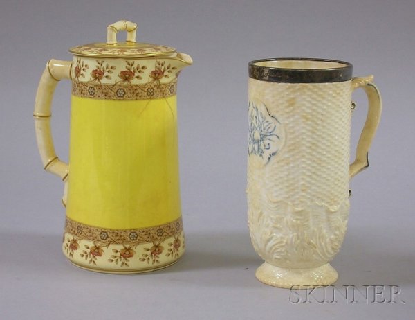 Sterling Silver-mounted Coalport Jug and a Royal : Sterling Silver-mounted Coalport Jug and a Royal Worcester Pitcher.