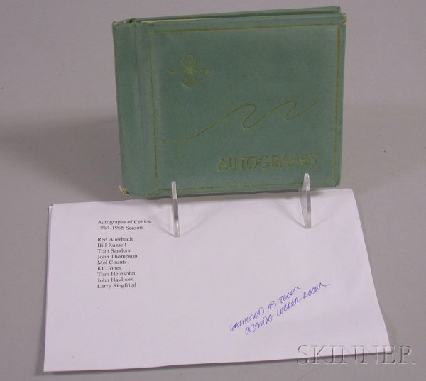 1964/1965 Season Boston Celtics Autograph Book, Red: 1964/1965 Season Boston Celtics Autograph Book, Red Auerbach, Bill Russell, Tom Sanders, John Thompson, Mel Counts, KC Jones, Tom Heinsohn, John Havlicek, and Larry Siegfried, each on a separate page