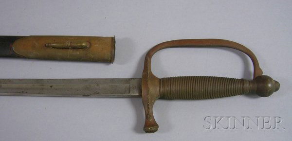 U.S. Military Civil War Officer's Sword, cast brass: U.S. Military Civil War Officer's Sword, cast brass handle impressed "DFM," blade impressed "U.S. DFM 1862," and Emerson & Silver, Trenton, N.J.," with metal scabbard, blade lg. 31 7/8 in.