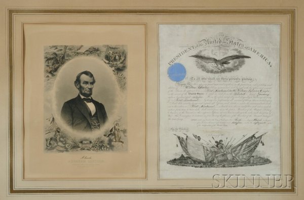 Framed March 6, 1865, Abraham Lincoln Signed U.S. : Framed March 6, 1865, Abraham Lincoln Signed U.S. Presidential Military Commission, bearing the signatures of President Abraham Lincoln and Secretary of War Edwin M. Stanton, to First Lieutenant in th