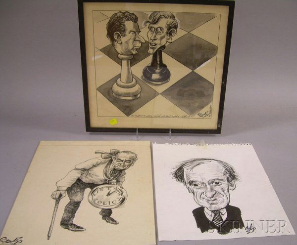 Three Paul Szep Ink Political Cartoons, two for th: Three Paul Szep Ink Political Cartoons, two for the Boston Globe.