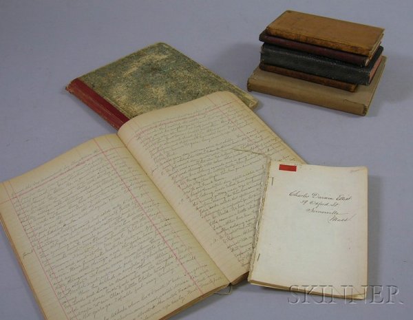 Group of Eight 19th/20th Century Journals, five of: Group of Eight 19th/20th Century Journals, five of Charles Darwin Elliot, one c.1845-46 begun in Paris, one c.1863-64 while a member of the U.S. Engineers, discussing work, travels, daily life and hea