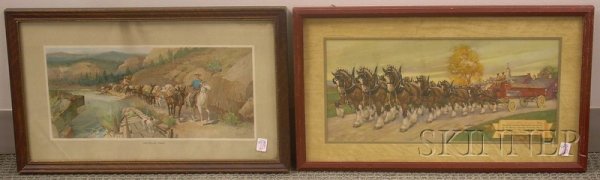 Pair of Anheuser-Busch Brewing Assn. Chromolithogr: Pair of Anheuser-Busch Brewing Assn. Chromolithograph Advertising Prints and a Genesee Brewing Co. Chromolithograph Advertising Print, the pair after O.E. Berninghaus, Westward Ho! and The Relief Team