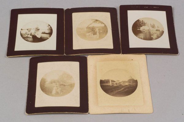 Five Early Kodak Photographs, 2 1/2-in. dia. image: Five Early Kodak Photographs, 2 1/2-in. dia. images, with credits on verso This Photograph was Made with a Kodak Camera. Eastman Dry Plate & Film Co., Rochester, N.Y. Note: The images are examples of