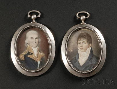 Two Portrait Miniatures of Commodore Alexander Murra: Two Portrait Miniatures of Commodore Alexander Murray and His Son Magnus Murray, American, late 18th/early 19th century, unsigned, watercolor on ivory, 2 1/2 x 2 in., the portrait of Commodore Murray