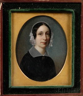 Pair of Portrait Miniatures and Three Related Daguer: Pair of Portrait Miniatures and Three Related Daguerreotypes, America, mid-19th century, watercolor on ivory portrait miniatures of Albert and Mary Blair (Easton) Brown, the portrait of Albert