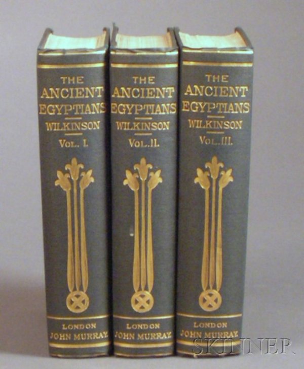 (Ancient Egypt), Wilkinson, Sir J. Gardner (1797-1: (Ancient Egypt), Wilkinson, Sir J. Gardner (1797-1875), The Manners and Customs of the Ancient Egyptians, London: John Murray, 1878, three volumes, original gilt pictorial and lettered green cloth, ed