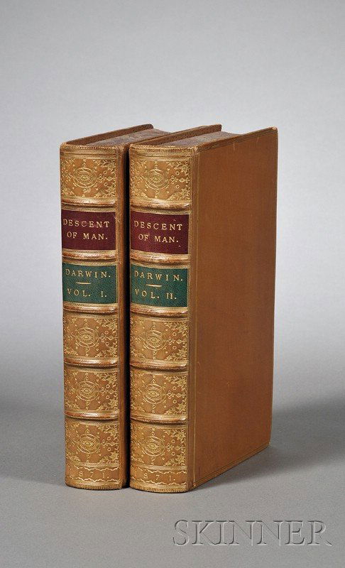 Darwin, Charles (1809-1882), The Descent of Man, a: Darwin, Charles (1809-1882), The Descent of Man, and Selection in Relation to Sex, London: John Murray, 1871, first edition, Eighth Thousand, gilt tooled calf by Bickers & Son, 8vo, (good).
