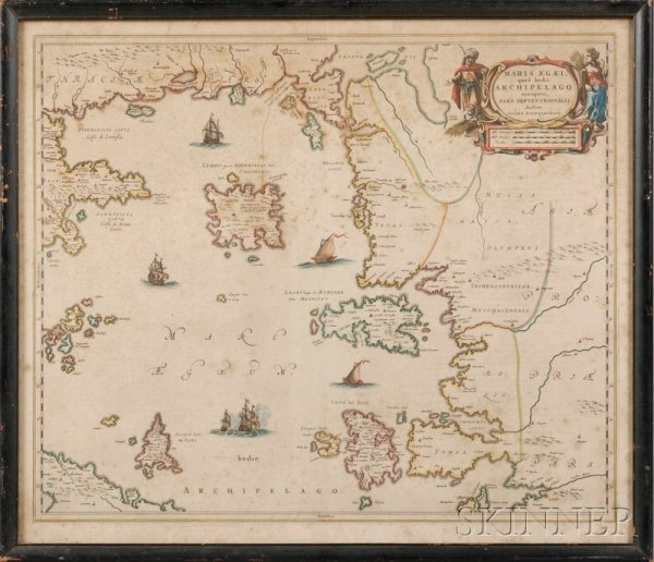 (European, Mediterranean), Janson, Johannes, Insul: (European, Mediterranean), Janson, Johannes, Insularum Archipelagi Septentrionalis seu Maris Aegaei Accurata Delinatio Auctore I. Laurenbergio, Amsterdam, 1660-90, double-page folio with hand-coloring