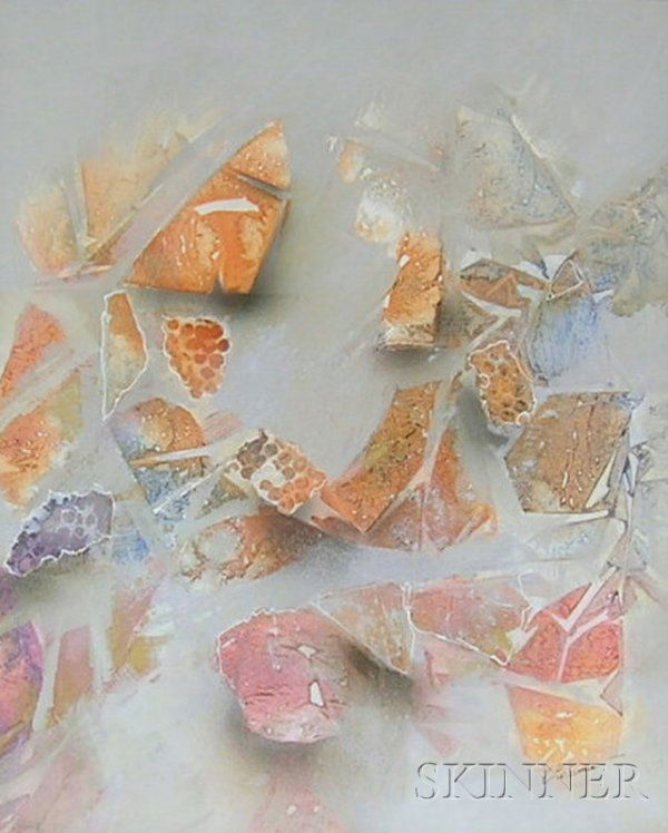 Framed Acrylic with Ink on Canvas Abstract Composit: Framed Acrylic with Ink on Canvas Abstract Composition Diptych, Jetsam III, by Edward Goldman (American, 1916-2006), each half inscribed "Edw Goldman" l.l. or l.l., both inscribed on the reverse.