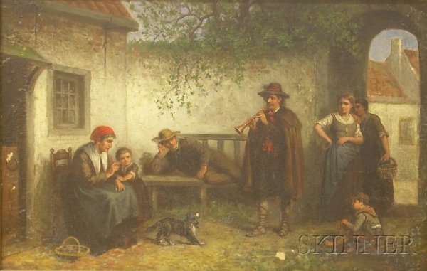 Continental School, 19th Century The Oboe Player. U: Continental School, 19th Century The Oboe Player. Unsigned, inscribed "The Unter-signed declares that this painting has been painted by himself to the order of Mr. I. D. Haymiller Jr. of Antwerpert. L