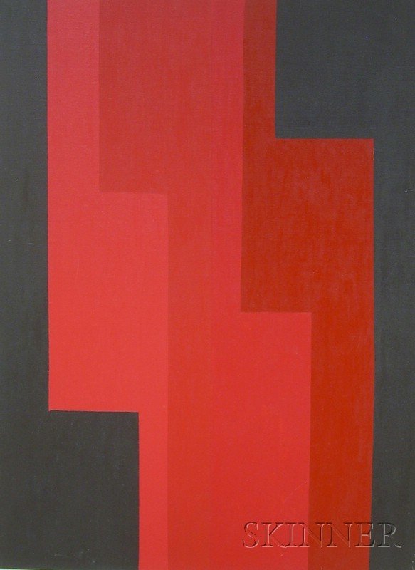American School, 20th Century Abstract [Red and Bl: American School, 20th Century Abstract [Red and Black]. Monogram signed and dated "WK '71" on the reverse, a label from Lampe Gallery of Fine Art, New Orleans, on the reverse. Oil on canvas, 38 1/4 x 