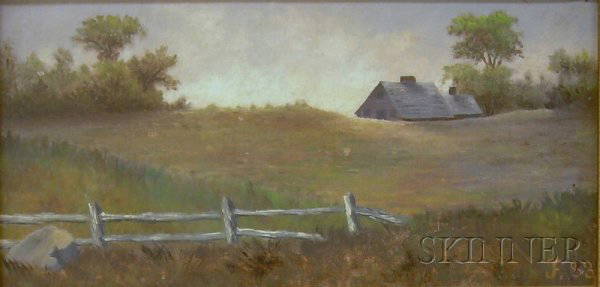 Framed Oil on Canvas Landscape with House and Fiel: Framed Oil on Canvas Landscape with House and Field, inscribed with monogram and dated "JF. 83" l.r.