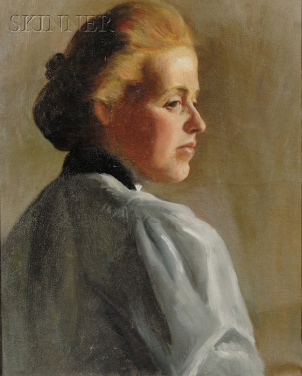 Marion Louise Pooke (American, 1883-1975), Portrai: Marion Louise Pooke (American, 1883-1975) Portrait of a Woman in Blue. Signed or inscribed "M L Pooke" on the reverse. Oil on canvas, 20 x 16 in., framed. Condition: Scattered retouch, craquelure.