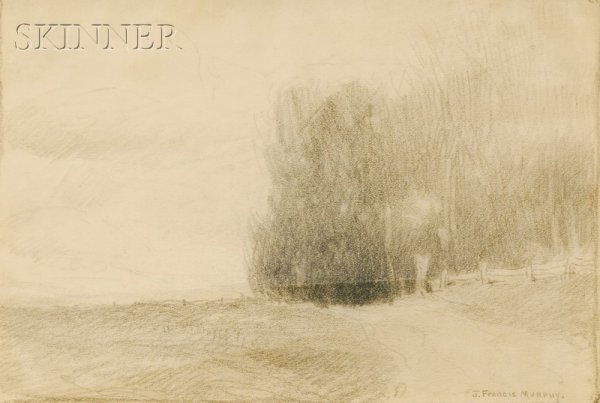 John Francis Murphy (American, 1853-1921), Path by: John Francis Murphy (American, 1853-1921) Path by a Grove. Signed "J. Francis MURPHY." l.r. Graphite on paper, sight size 5 1/4 x 7 1/2 in., framed. Condition: Not examined out of frame.
