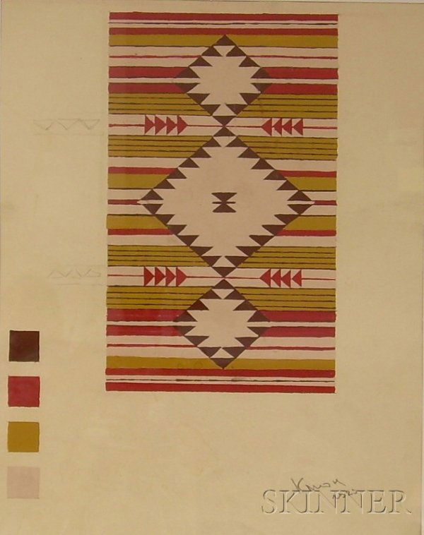 Attributed to Ivan Kliun (Russian, 1873-1943), Rug: Attributed to Ivan Kliun (Russian, 1873-1943) Rug Design. Signed in Cyrillic and dated "...1925" l.r. Gouache and graphite on paper, sight size 14 x 11 in., framed. Condition: Smudges to sheet.