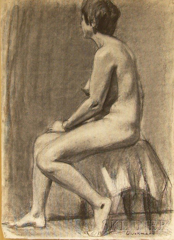 Grigory Gluckmann (Russian/American, 1898-1973), T: Grigory Gluckmann (Russian/American, 1898-1973) Three Academic Studies. Each inscribed "Gluckman" l.r. Charlcoal on paper, sheet sizes approximately 28 1/2 x 20 in., unframed. Condition: Creases/wear/