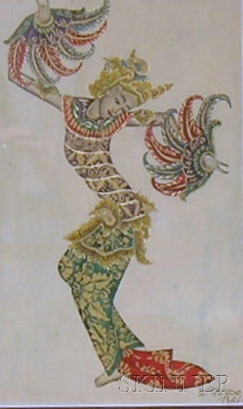 Framed Balinese School Mixed Media on Cloth Image : Framed Balinese School Mixed Media on Cloth Image of a Dancer, inscribed "W. RUGUG, BALI" l.r.
