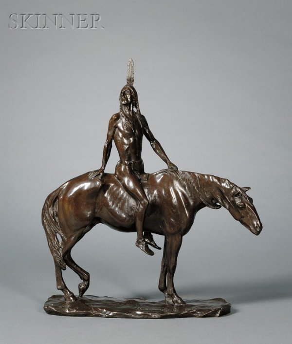 Charles Henry Humphriss (American, 1867-1934), Th: Charles Henry Humphriss (American, 1867-1934) The Warrior, a later cast Signed and dated "Ch. H. Humphriss 1904" within the cast on base. Bronze with dark brown patina, 16 1/2 x 12 x 4 in.