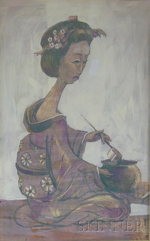 Two Unframed Portraits of Women by Edward Goldman: Two Unframed Portraits of Women by Edward Goldman (American, 1916-2006), gouache with tooling on paper/board of a seated Asian woman, inscribed "Edw. Goldman" l.r., lithograph on paper/board of a seat