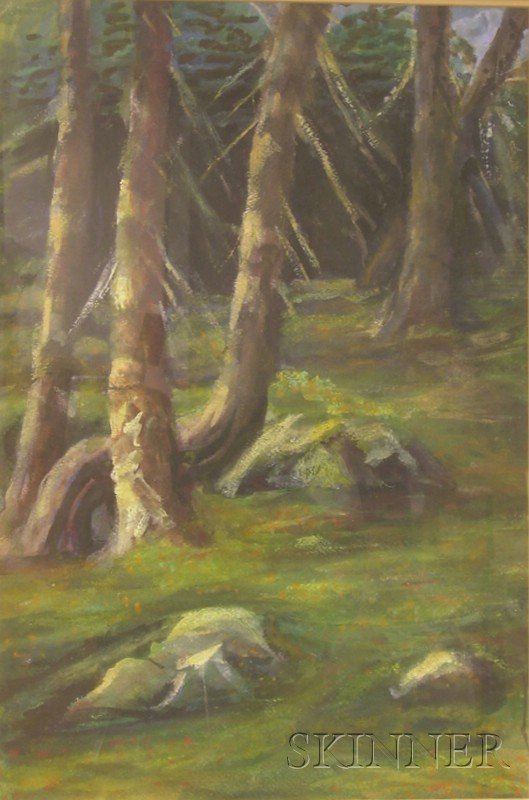 Framed Watercolor and Gouache on Paper Woodland Vi: Framed Watercolor and Gouache on Paper Woodland View Attributed to Edward Leo Forbes (American, 1891-1988), inscribed "Painted by Edward Forbes" in a later hand on the backing and inscribed "Eric..." 