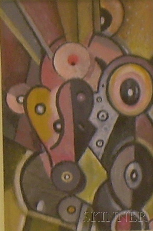 Framed 20th Century American Gouache and Graphite: Framed 20th Century American Gouache and Graphite on Paper Orphic Cubist Abstraction, unsigned, sight 2 5/8 x 1 5/8 in.