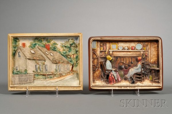 Two Molded and Painted Plaster Plaques, America, e: Two Molded and Painted Plaster Plaques, America, early 20th century, the first "The Oldest House in Provincetown, Mass. Known as Hooked Rug Shop," made in Haverhill, Massachusetts, 7 x 9 1/4; the seco