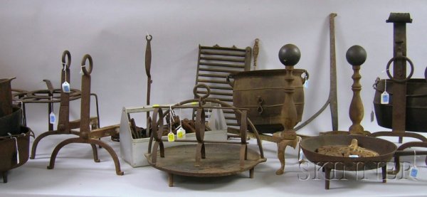 Group of Cast and Wrought Fireplace and Hearth I