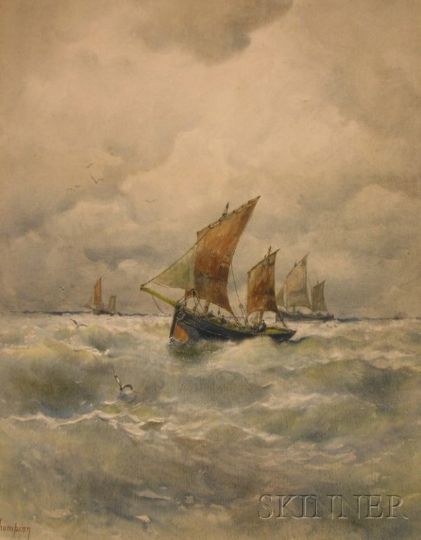 Three Unframed Works Depicting Sailing Ships, a w