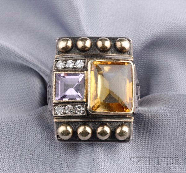 Silver Gem-set Ring, Cozzolino, c. 1930s, set with a