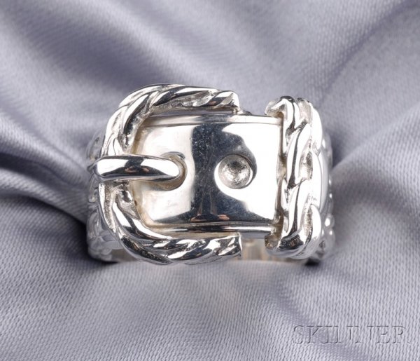 Silver Buckle Ring, Hermes, France, approx. size 6,