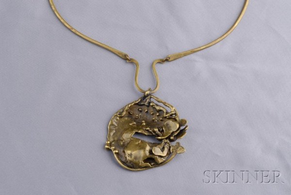 Abstract Brass Pendant Necklace, David Yurman, c. 1
