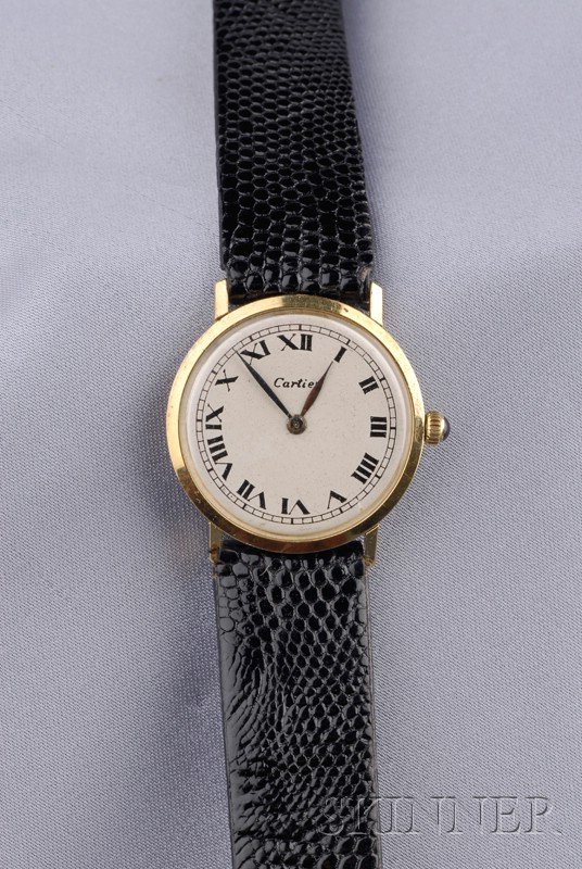 18kt Gold Wristwatch, Cartier, the ivorytone dial