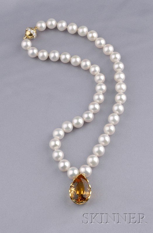18kt Gold, South Sea Pearl, Citrine, and Diamond N