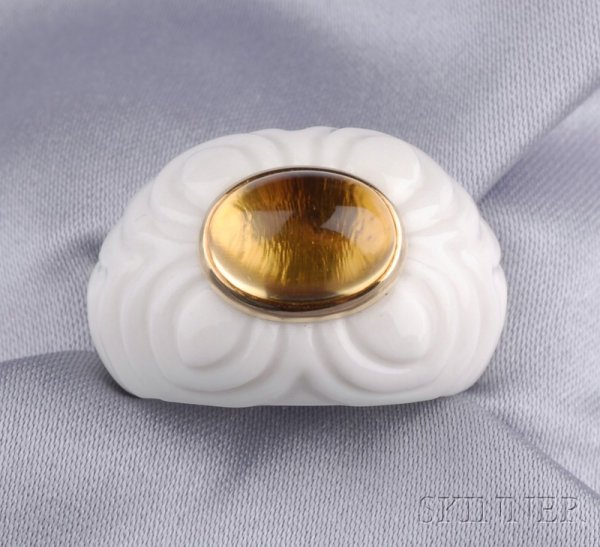 18kt Gold, Citrine, and Ceramic Ring, Bulgari, bez
