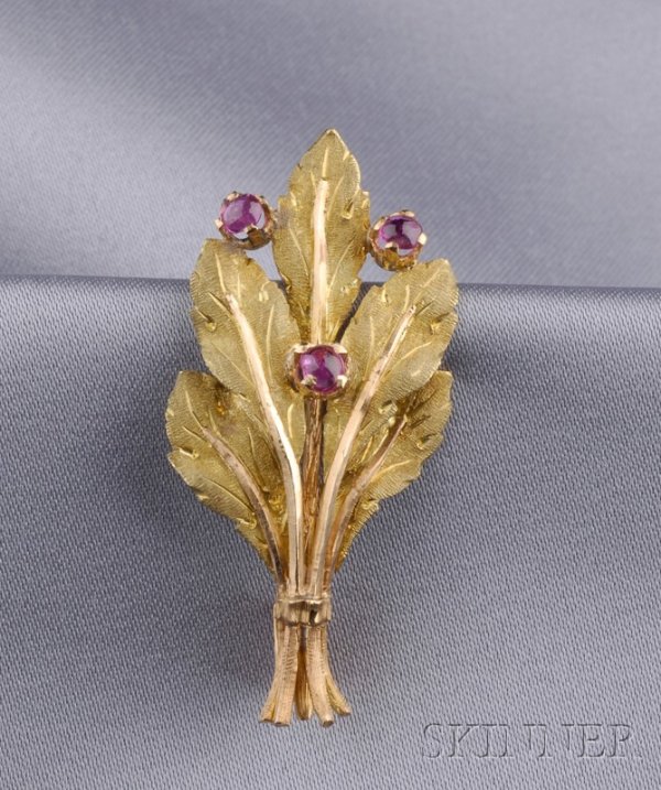 18kt Bicolor Gold and Ruby Brooch, M. Buccellati,