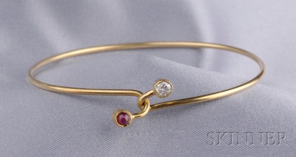 18kt Gold, Ruby, and Diamond Bypass Bracelet, Cart